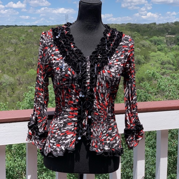 Choices Sheer Chiffon Button Down Shirt - Picture 1 of 11